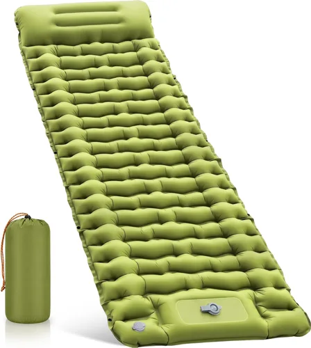 Colchoneta para dormir, ultraligera e inflable para acampar con almohada con bomba de pie incorporada, extra gruesa y compacta, alfombrilla de
