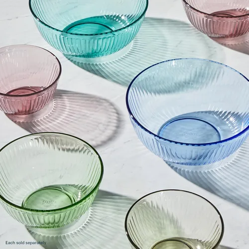 Miniatura 7 de Pyrex Colores Tintados (Paquete de 3, Juego Completo) Tazones de Mezcla de Vidrio Tintado Esculpido con Tapas, Juego de Tazones Anidables que