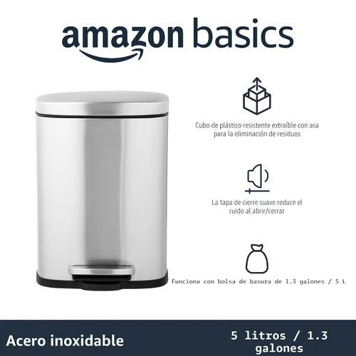 Miniatura 5 de Amazon Basics Mini cubo de basura rectangular resistente a las manchas con pedal de cierre suave, acero inoxidable cepillado, para baño y espacios