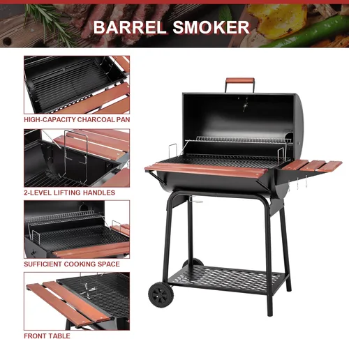 Miniatura 7 de Royal Gourmet CC1830V - Parrilla de carbón de 30 barriles con mesa lateral delantera pintada en madera, 4045 cm² de espacio de cocción