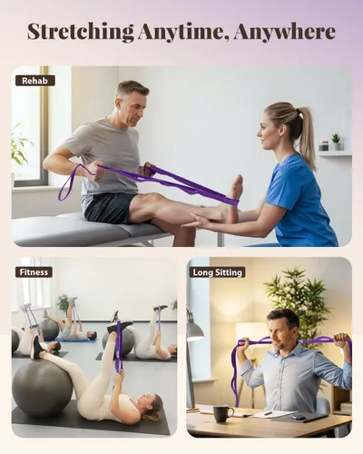 Miniatura 7 de Trideer Stretching Strap with Loops & Leg Lifter, Non-Elastic PT-Style Physical Therapy Strap for Knee Replacement Rehab, Hamstring, Calf & Back