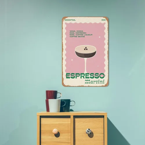 Miniatura 2 de Arte de pared Espresso Martini – Cartel de metal retro de cóctel para decoración de bar del hogar, regalos de Martini expreso, arte de Martini