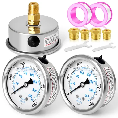 Miniatura 65 de MEANLIN MEASURE - Manómetro de acero inoxidable, relleno de líquido, esfera con cara de 2.5 pulgadas, NPT de 1/4 de pulgada, agua, aceite y gas