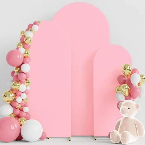 Miniatura 23 de Wokceer Juego de 3 fundas de arco de boda de elastano ajustadas para arco de boda para parte superior redonda, soporte de arco de Chiara para Beige
