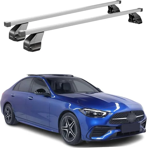Miniatura 12 de OMAC Barras transversales de techo de punto fijo Mercedes Clase C Sedan 2015 a 2023, portaequipajes, 165 libras, aluminio, 2 piezas, color plateado