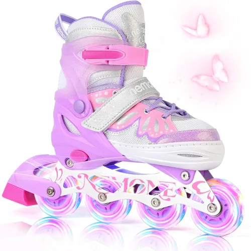 Miniatura 9 de NEMONE Patines en línea estilo sirena, patines ajustables en 4 tallas para niñas y niños con ruedas iluminadas, para principiantes, uso en A- Sirena