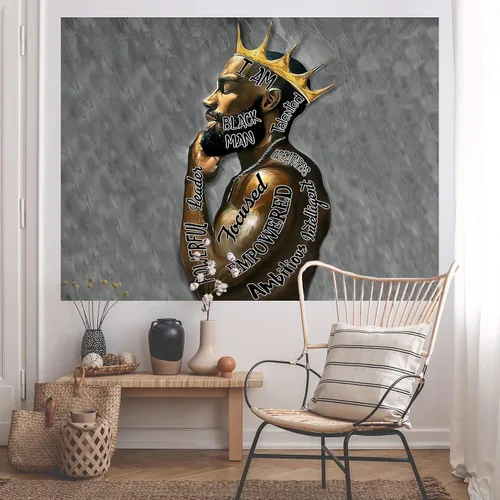 Miniatura 5 de Yanikki Tapiz de rey negro, rey afroamericano y hombre afro, arte hippie para colgar en la pared, decoración de pared de hombre afroamericano