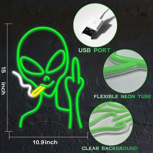 Miniatura 4 de Letreros de neón alienígenas verdes, letreros de neón LED regulables para decoración de pared, dormitorio, guarida del hombre, sala de juegos, bar