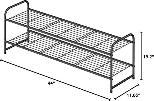 Miniatura 2 de Zapatero de 2 niveles para armario, organizador de almacenamiento de zapatos extra largo de 44 pulgadas para estantes, metal resistente, fácil
