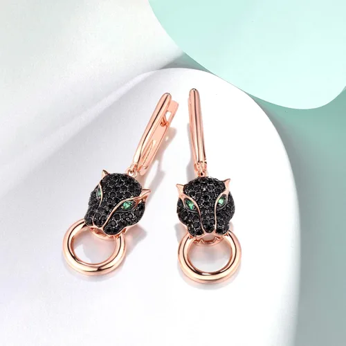 Miniatura 3 de Santuzza Pendientes Panther de plata de ley 925 con diseño de leopardo para mujer, Plata de ley