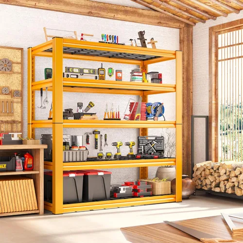 Miniatura 8 de REIBII Estantería de garaje con carga de 3000 libras, estantes de almacenamiento de 5 niveles, estantería de metal resistente ajustable para Amarillo