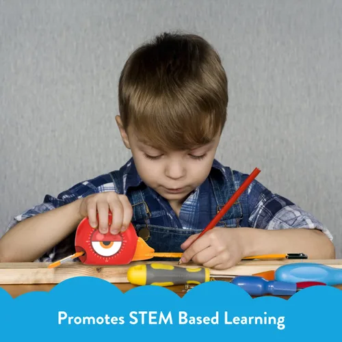 Miniatura 14 de Handy Famm Cinta métrica de pájaro rojo de 8 pies para niños, herramienta educativa STEM con nivel, transportador, diseño retráctil, juguete