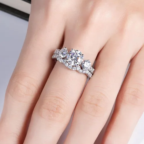 Miniatura 7 de AimiIee Juego de anillos de boda de moissanita, 3.7 CTTW color D, claridad VVS1, redondo, talla brillante, diamante de moissanita S925, anillos