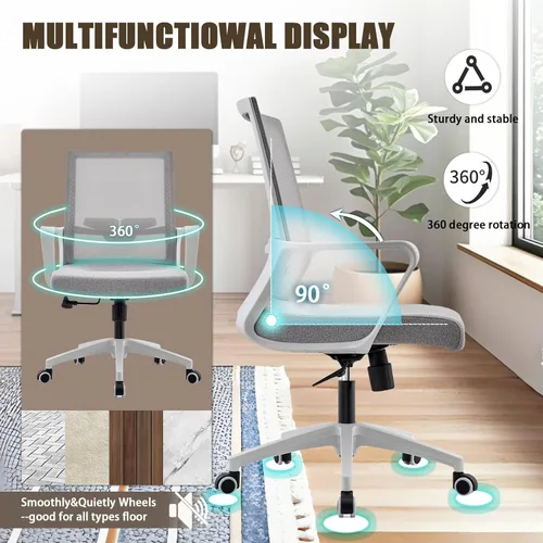 Miniatura 4 de Silla de oficina ergonómicamente diseñada con respaldo de malla transpirable y soporte lumbar, altura ajustable, adecuada para oficinas, hogares