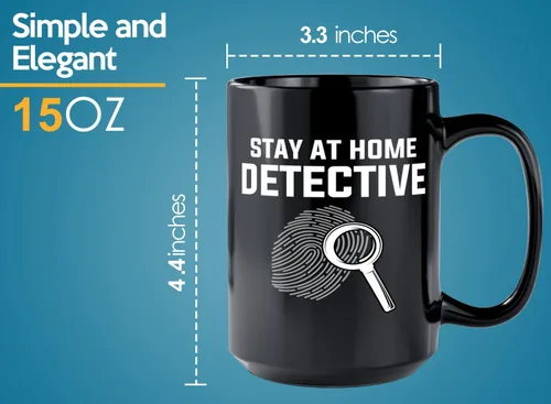 Miniatura 6 de Taza de café detective de 15 onzas, color negro, manténgase en casa - Oficial de policía policía patrulla detective sheriff aplicación de la ley