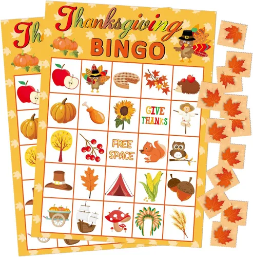 Fancy Land Juego de bingo de Acción de Gracias, 24 jugadores para niños, suministros de manualidades para fiestas navideñas