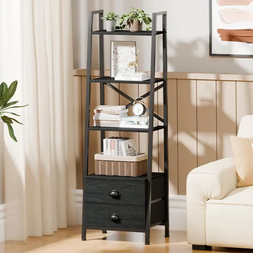 Miniatura 2 de Furologee - Estantería de escalera de 4 niveles, estantería pequeña con 2 cajones, organizador de estante de almacenamiento vertical, estanterías