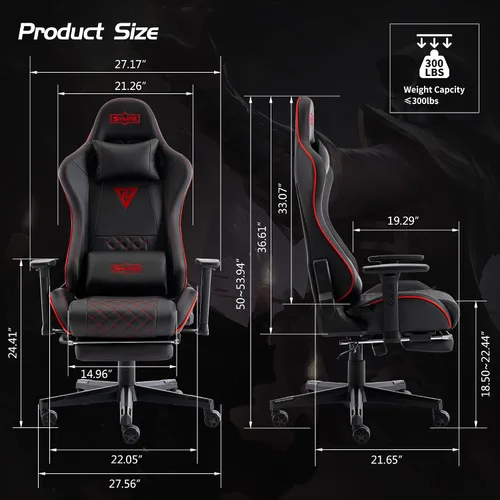 Miniatura 3 de S*MAX Silla de juegos con reposapiés, asiento grueso, sillas de juegos negras con reposabrazos 3D, sillas de jugador de piel sintética y soporte