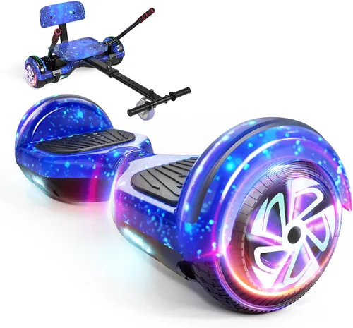 LIEAGLE Hoverboard - Patineta autoequilibrante de 16.5 cm, 6.5 pulgadas, con ruedas Bluetooth, luces LED, para niños y adultos B03-Azul con kart