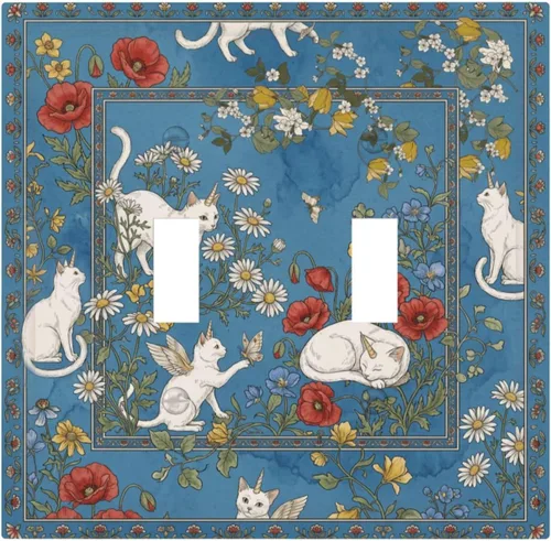 Miniatura 88 de Decorative Outlet Covers Blue Background White Cat Daisy Floral 2-Gang 1-Gang Wall Plate Single Toggle/Rocker Farmhouse Style Light Switch Covers