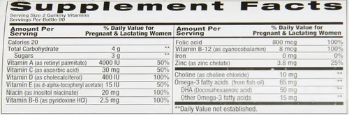 Miniatura 3 de Vitaminas y ácido fólico Vitafusion Prenatal, 180 unidades, varios sabores, puede variar