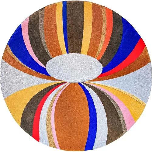 Miniatura 2 de 3D Optical Illusion Abstract Round Rug 70s Retro Pop Art Deco Large Rugs for Living Room Bedroom Classroom Red Brown Washable Low Pile Carpet