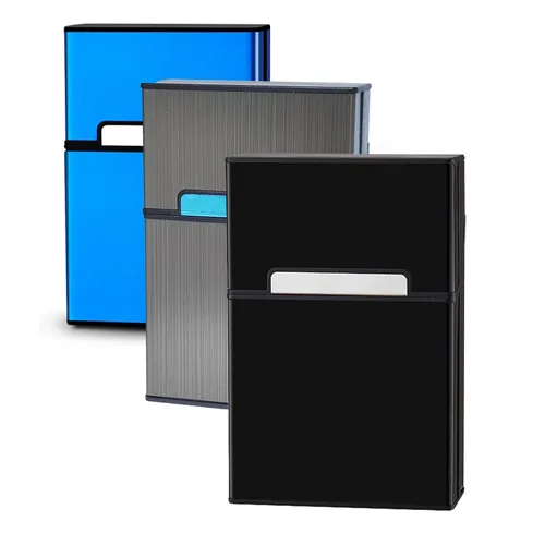 Caja de cigarrillos Interruptor magnético de aluminio 20 Capacidad 3 Pack (gris+azul+negro, 3.346 in)