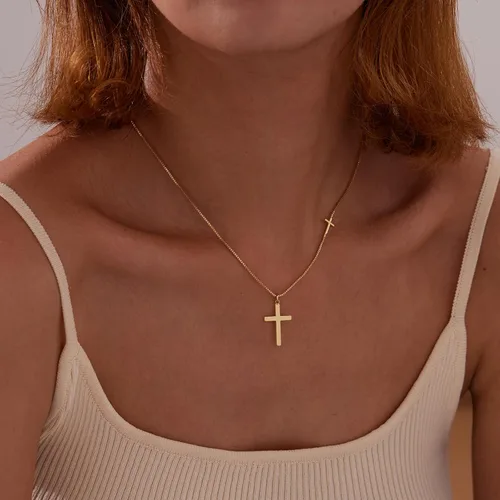 Miniatura 51 de Collar de cruz para mujeres y niñas, delicado chapado en oro de 14 quilates, gargantilla con dije de cruz que no se deslustra, impermeable, moderno