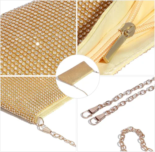 Miniatura 5 de YUWITA Bolso de noche con diamantes de imitación para mujer