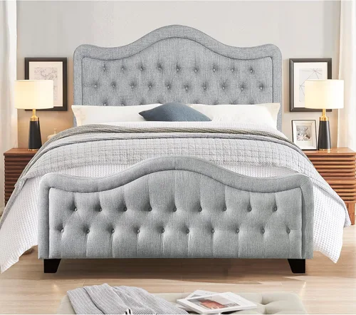 Miniatura 11 de Rosevera Turin Linen - Cama tapizada con paneles con cabecero ajustable con botones para dormitorio, tamaño Queen, carbono