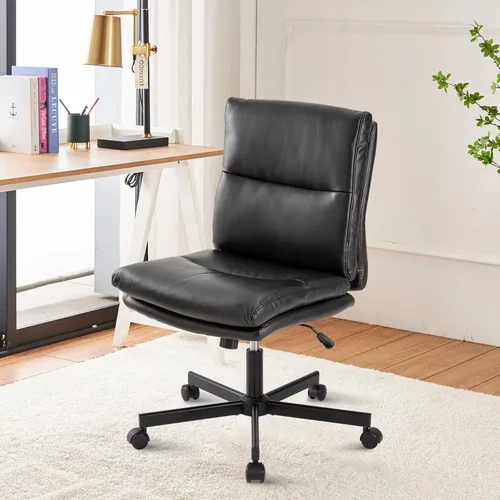 Miniatura 9 de LUCKWIND Silla de escritorio de oficina sin brazos con ruedas, silla de trabajo giratoria cruzada con espalda media, silla de tocador acolchada