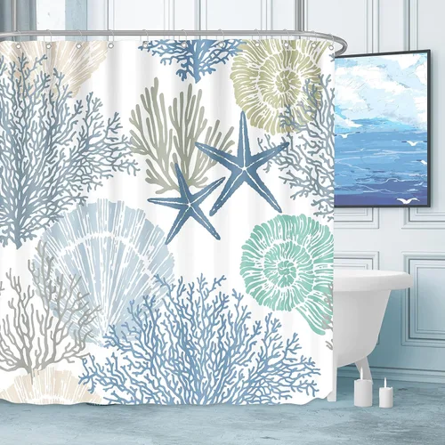 Miniatura 17 de Tritard Cortina de ducha pequeña de 36 x 72 pulgadas, tamaño medio, cortinas de ducha de tela impermeable náutica costera para baño, cortina de baño