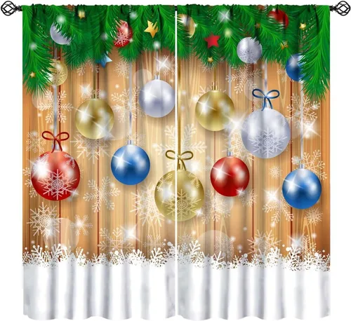 Miniatura 28 de Cortinas de Navidad de gnomo, bolas de árbol de Navidad, luces, regalos, decoración de tablones para sala de estar, dormitorio, bolsillo para barra