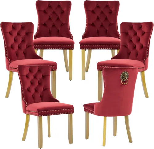 Miniatura 98 de LKTART Juego de 2 sillas de comedor de terciopelo, sillas de comedor copetudas con ribete de anillo de clavo, silla de comedor tapizada con patas