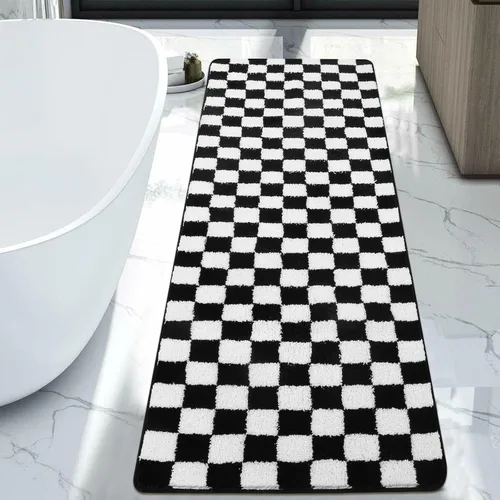 Miniatura 11 de Uphome Juego de alfombras de baño de 3 piezas, juego de alfombras de baño a cuadros en blanco y negro, antideslizantes, lavables a máquina, tapete