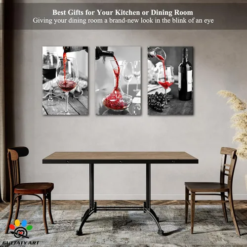 Miniatura 2 de Arte de pared de comedor y cocina, arte moderno para pared, cuadros para cocina y comedor, arte de pared de copas de vino tinto, arte de pared