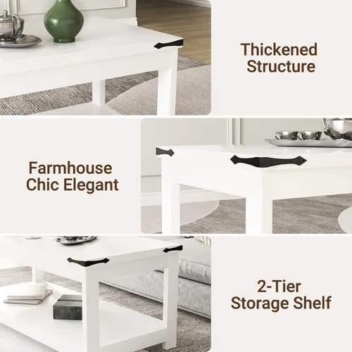Miniatura 6 de Homieasy Mesa auxiliar rectangular de 43.3 pulgadas con estante de almacenamiento, mesa central de madera de granja para sala de estar, moderna mesa