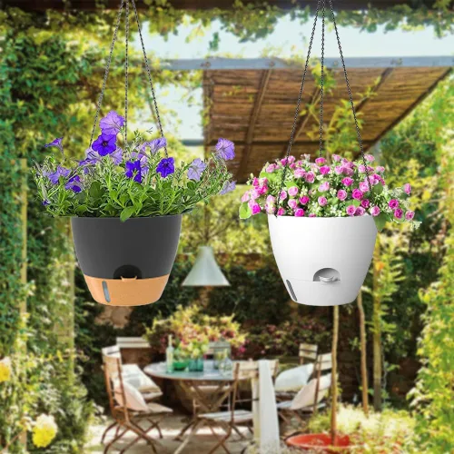 Miniatura 6 de Paquete de 2 macetas colgantes, macetas colgantes de riego automático de 10 pulgadas para plantas de interior y exterior, cesta colgante para negro