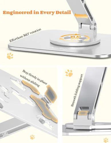 Miniatura 4 de Aoviho Soporte ajustable para tablet iPad – Soporte de escritorio de aluminio giratorio de 360°, soporte plegable y estable para iPad Pro 12.9/11