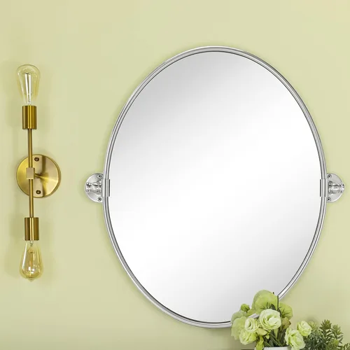 Miniatura 5 de TEHOME - Espejo de tocador de baño pivotante ovalado de níquel cepillado en metal, espejos de tocador inclinables para pared, 22.99 x 24 pulgadas