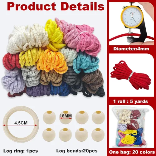 Miniatura 2 de Cuerda trenzada de macramé de 5/64 pulgadas de colores surtidos – Cuerda de poliéster hecha a mano de 100 yardas para hacer joyas, ganchillo, asa