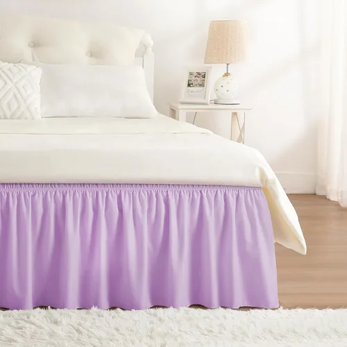Miniatura 19 de Falda de cama RIMELA envoltura volante elástica que protege contra el polvo con color sólido, resistente a las arrugas y a la decoloración con Blanco