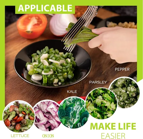 Miniatura 2 de Tijeras de hierbas con 5 cuchillas y kit de limpieza, tijeras de cocina de acero inoxidable para hierbas, lechuga, cilantro, aptas