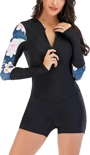 Miniatura 14 de ECUPPER Traje de baño de una pieza de manga larga para mujer, con cierre Boyleg, protector de erupción, cobertura de traje de baño de surf, traje