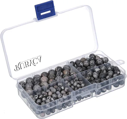 Miniatura 10 de RUBYCA Natural negro lava piedras preciosas redondas sueltas cuentas organizador caja de plástico fabricación de joyas mezcla tamaños
