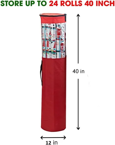 Miniatura 2 de ProPik Bolsa de almacenamiento de papel de regalo, organizador de papel de regalo de Navidad, almacena hasta 24 rollos de 40 pulgadas, poliéster Rojo