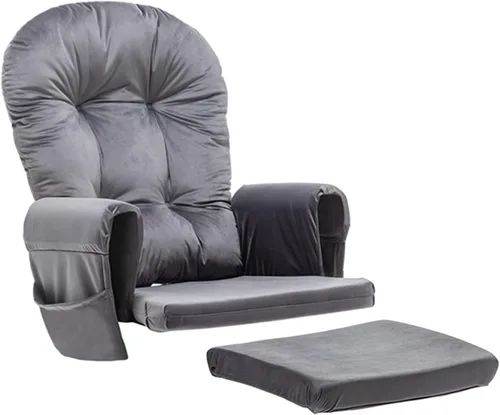 Miniatura 10 de Paddie Glider Rocker - Cojines de repuesto de terciopelo con almacenamiento, juego de cojines para silla mecedora con lazos, 5 unidades, color beige
