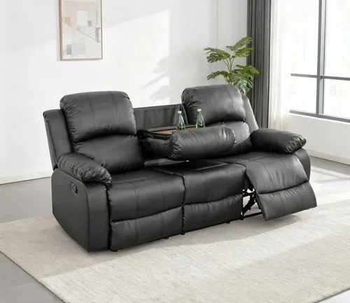 Miniatura 25 de Juego de sofá modular reclinable manual para sala de estar, sofá reclinable en forma de L, seccional de cuero con portavasos/almacenamiento