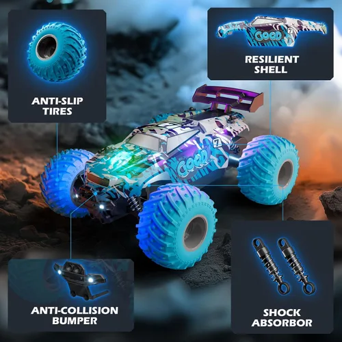 Miniatura 6 de Autos de control remoto, camión RC para niños de 4 a 7 años, 8 a 12 años, juguete controlado por radio todoterreno con luces LED, 20 KMH, 40