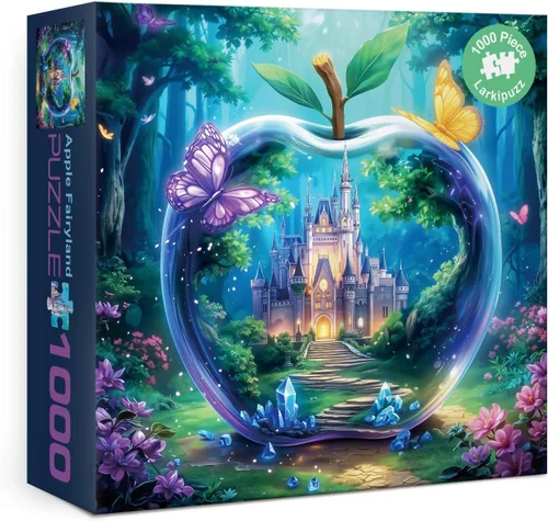 Rompecabezas de castillo de manzana de fantasía para adultos de 1000 piezas, rompecabezas de mariposa de paisaje mágico, hermoso rompecabezas de